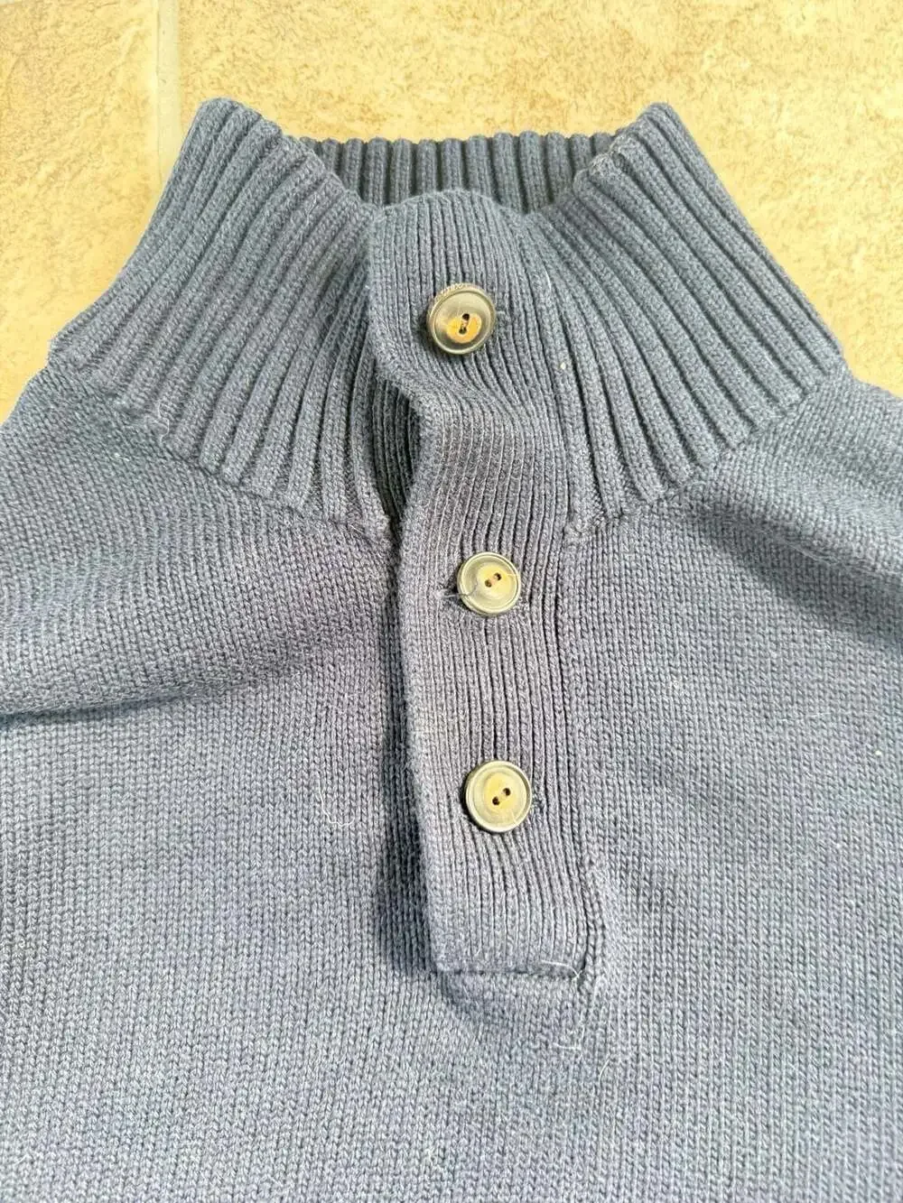 Polo Ralph Lauren Navy Blue Mock Neck Henley Knit Sweater